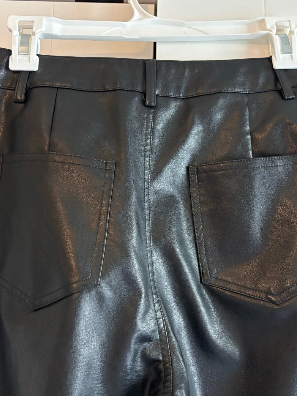 Women's Black Faux Leather Straight-Leg Pants